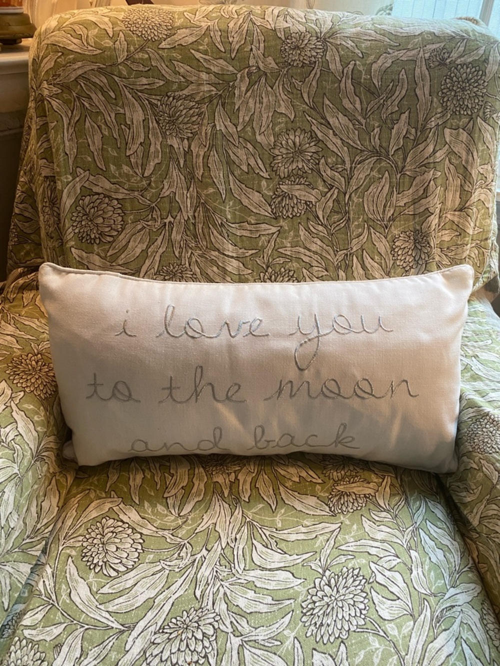 Embroidered 'I Love You to the Moon and Back' Lumbar Pillow